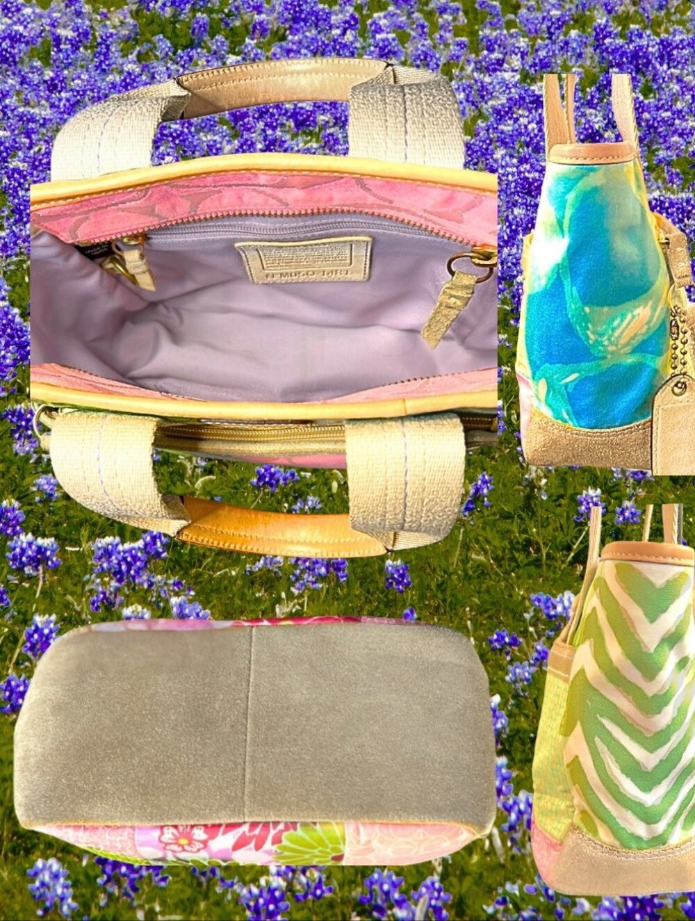 COACH Multicolor Patchwork Canvas Tote in Pink, Green, Blue and Cream - Picture 3 of 3